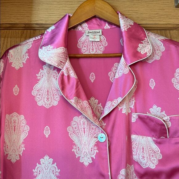 BEDHEAD PAJAMAS 100% Silk Pink & White Paisley Long Sleeve Matching Pajama Set - Picture 6 of 14